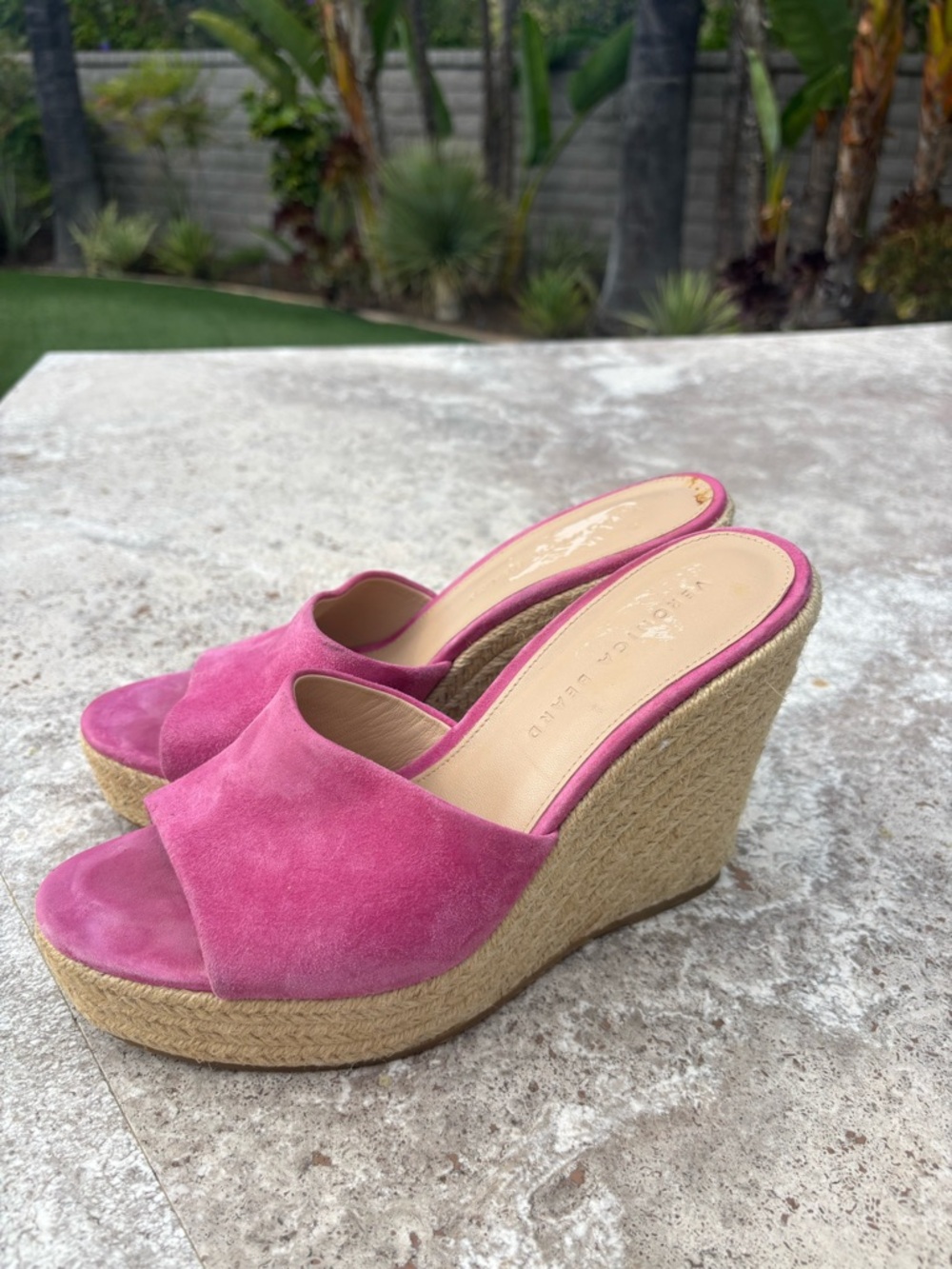 Veronica Beard Pink Suede Wedge Sandals